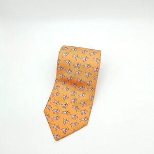 Hermes Paris Silk Tie Orange Equestrian Jockey Horse Pattern 5251 SA Mens France
